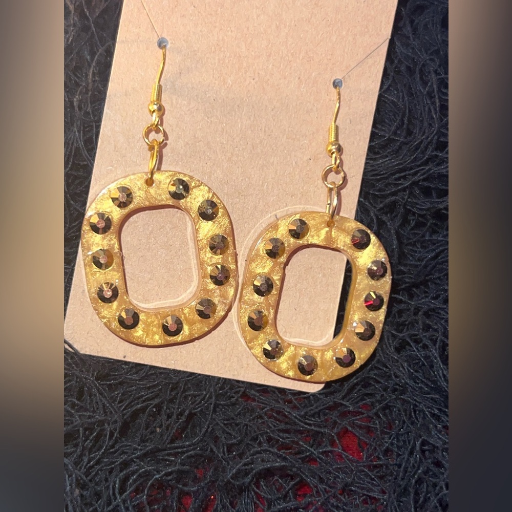 Gold Resin and Swarovski Dangle Earrings
